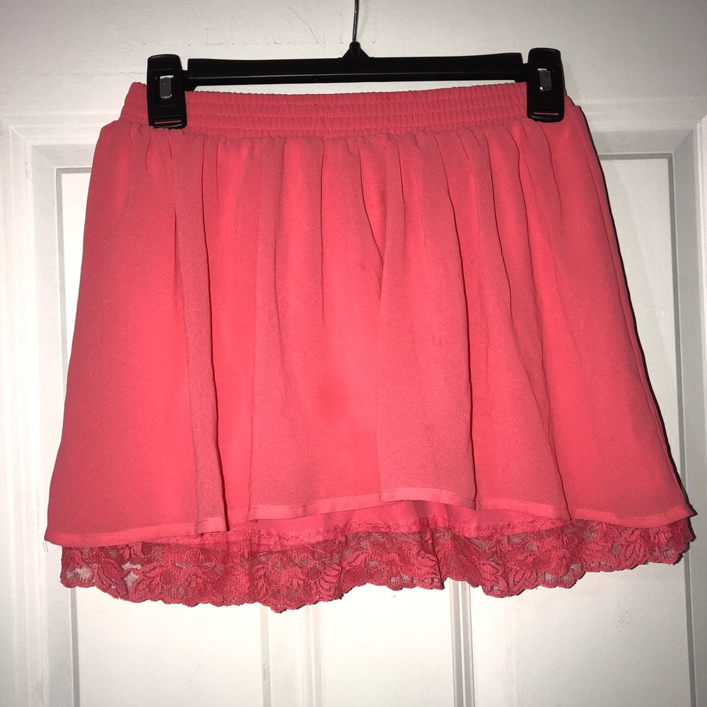 Pink Forever 21 Skirt with Lace Trim